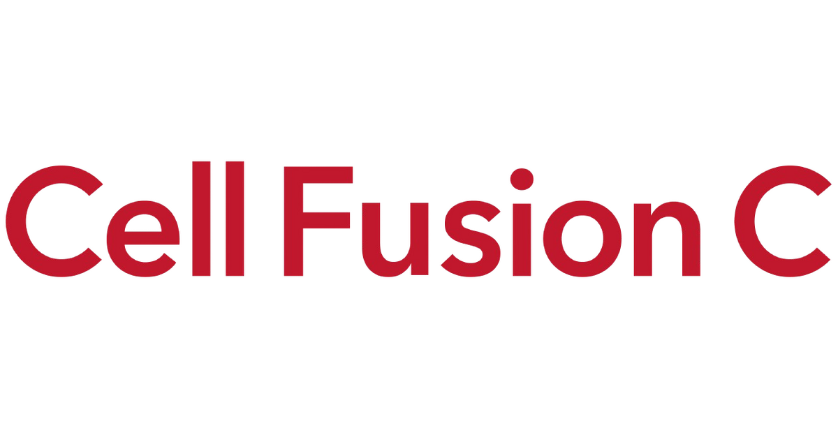Red “CellFusionC” lettering appears on a speckled white strip against a black background.
